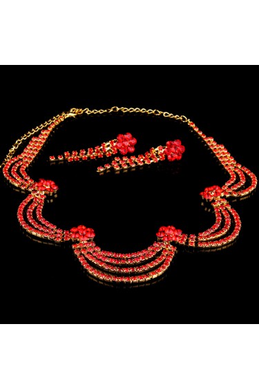 Red Rhinestones Flowers and Alloy Wedding Jewelry Set,Including Necklace and Earrings
