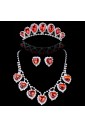Red Sweetheart Zircons and Rhinestones Wedding Jewelry Set,Including Earrings,Necklace and Tiara