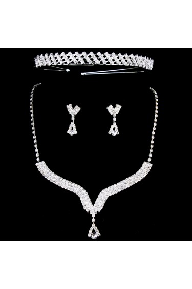 Wedding Jewelry Set - Shining Alloy with Rhinestones Necklace,Earrings and Tiara