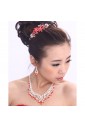 Beauitful Red Rhinestones and Zircons with Glass Wedding Jewelry Set with Earrings,Necklace and Tiara