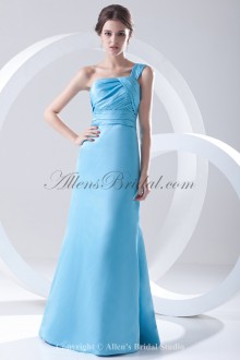 Satin One-shoulder Neckline A-line Floor Length Crisscross Ruched Prom Dress