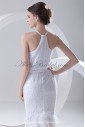 Lace Jewel Neckline Sheath Floor Length Feather Prom Dress