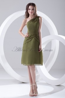 Chiffon Asymmetrical Neckline Column Knee-Length Cocktail Dress
