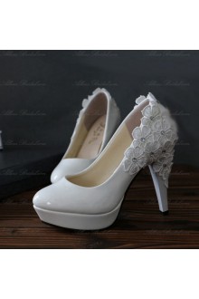White Lace Bridal Wedding Shoes with Rhinestone