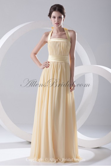 Chiffon Halter Column Floor-Length Prom Dress