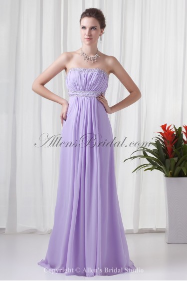 Chiffon Strapless Column Floor-Length Sequins Prom Dress