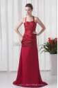 Satin and Chiffon Halter Neckline A-line Sweep train Directionally Ruched Prom Dress