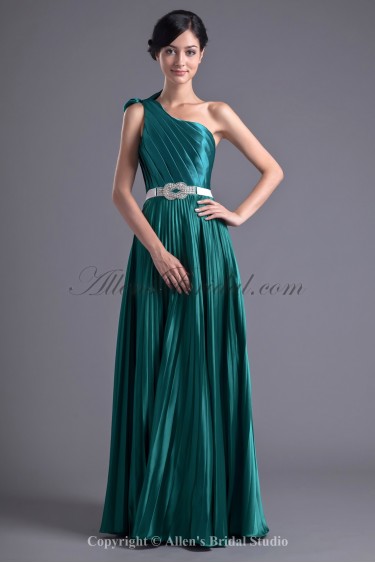 Satin One-shoulder Column Floor Length Sash Prom Dress