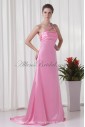 Satin One-shoulder Neckline A-line Sweep train Directionally Ruched Prom Dress