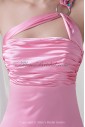 Satin One-shoulder Neckline A-line Sweep train Directionally Ruched Prom Dress