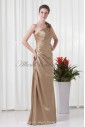 Satin Asymmetrical Neckline Sheath Floor Length Gathered Ruched Prom Dress