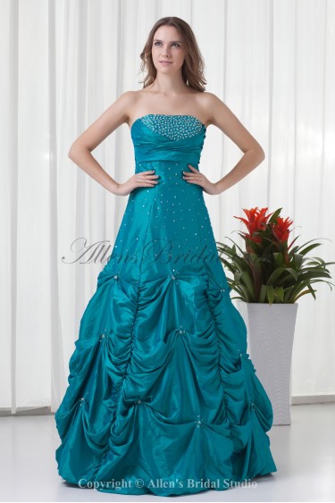 Taffeta Strapless Ball Gown Floor Length Sequins Prom Dress