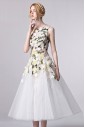 A-line Scoop Tea-length Evening Dress with Crystal