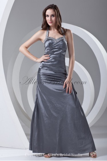 Taffeta Halter Neckline A-line Floor Length Sequins Prom Dress