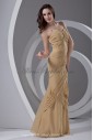 Chiffon Spaghetti Neckline Column Floor Length Gathered Ruched Prom Dress