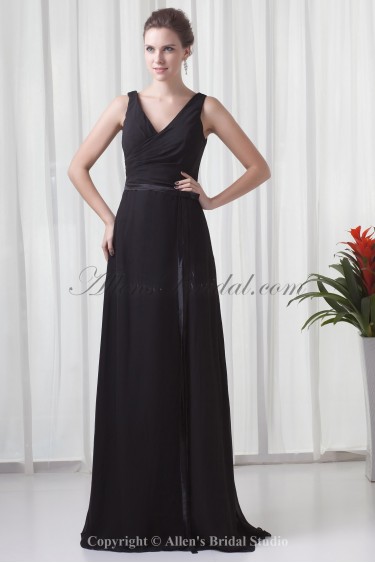 Chiffon V-Neckline A-Line Floor Length Sash Prom Dress