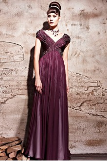 V-neck Floor-length Sleeveless Satin Formal Prom / Evening Dress