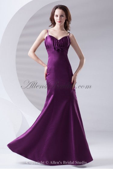 Satin Spaghetti Neckline Mermaid Floor Length Bow Prom Dress