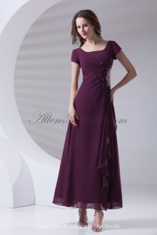 Chiffon Square Neckline A-line Ankle-Length Embroidered Prom Dress