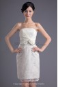 Satin and Lace Strapless Neckline Sheath Short Hand-made Flower Cocktail Dress