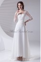 Chiffon Square A-line Sweep Train Embroidered and Three-quarter Sleeves Prom Dress