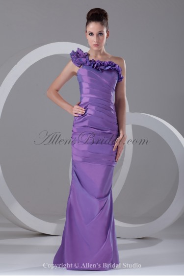 Taffeta One-Shoulder Neckline Floor Length Sheath Directionally Ruched Prom Dress