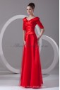 Satin and Net Portrait Neckline Floor Length A-line Half-Sleeves Prom Dress