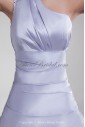 Satin Asymmetrical Neckline Knee Length Sheath Embroidered Cocktail Dress