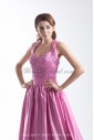 Taffeta Halter Neckline Floor Length Corset Embroidered Prom Dress