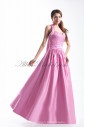 Taffeta Halter Neckline Floor Length Corset Embroidered Prom Dress