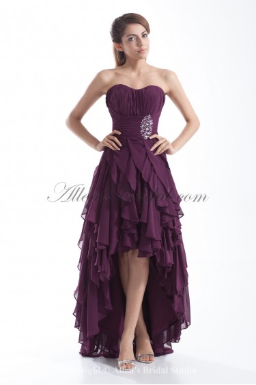 Chiffon Sweetheart Asymmetrical A-line Crystals Prom Dress