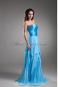 Chiffon Strapless Neckline Sweep Train A-line Directionally Ruched Prom Dress