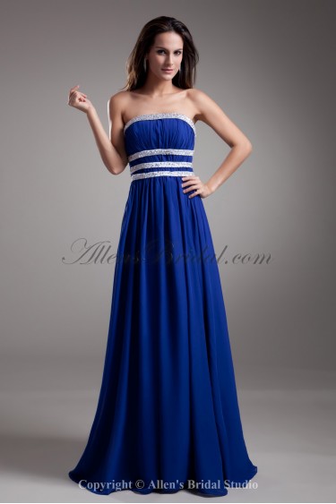 Chiffon Strapless Floor Length A-Line Crystals Prom Dress