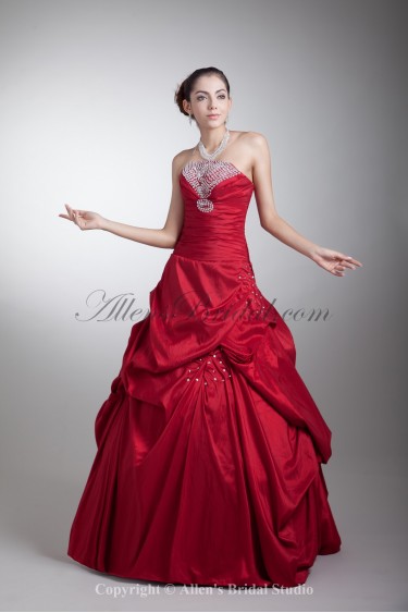 Taffeta Strapless Neckline Floor Length Ball Gown Sequins Prom Dress
