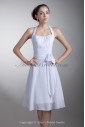 Chiffon Halter Neckline Knee Length A-line Sash Short Wedding Dress