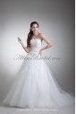Satin and Net Strapless Neckline Sweep Train Ball Gown Embroidered Wedding Dress