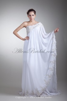 Chiffon Asymmetrical Neckline Floor Length Column Embroidered Wedding Dress