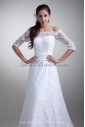 Lacee Off-the-Shoulder Neckline Sweep Train Column Half-Sleeves Wedding Dress