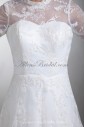 Satin and Lace Jewel Neckline Sweep Train A-line Three-quarter Sleeves Wedding Dress