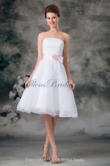 Organza Strapless Neckline Knee Length A-line Sash Short Wedding Dress