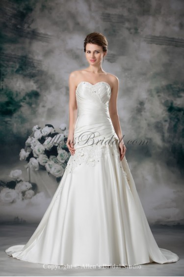 Satin Sweetheart Neckline Sweep Train A-line Embroidered Wedding Dress