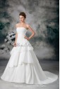 Satin Strapless Neckline Sweep Train A-line Embroidered Wedding Dress