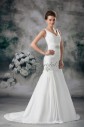 Taffeta V-Neck Neckline Sweep Train Sheath Embroidered Wedding Dress